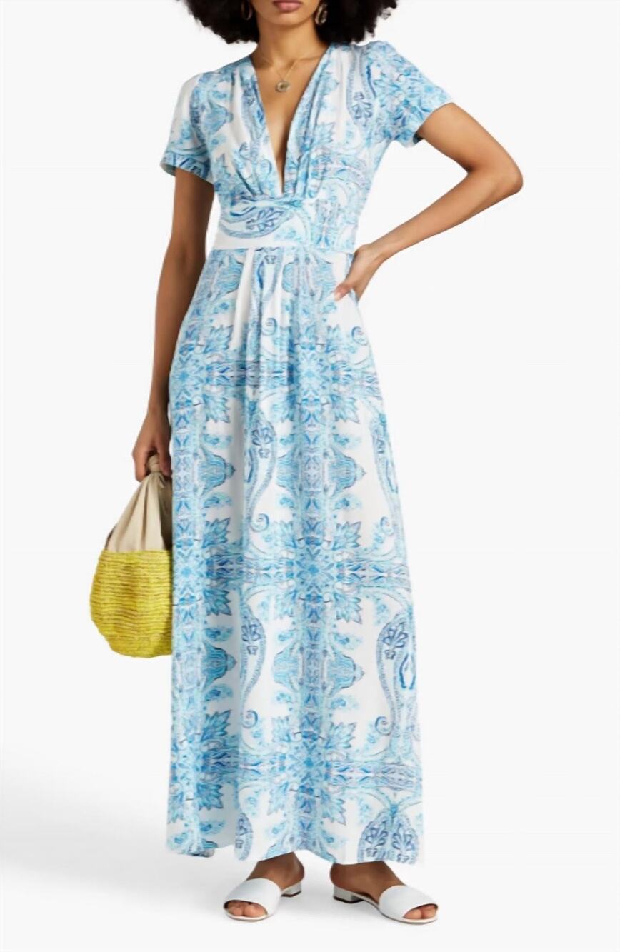 Melissa Odabash Petunia Blue Paisley Print Voile Maxi Dress New Large